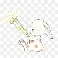 卡通拿着花朵的小兔子设计
