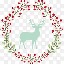 红色圣诞节麋鹿花圈