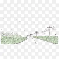 手绘公路边电线杆