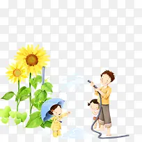 免抠卡通手绘给向日葵浇水的人物