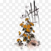 黄色中国风菊花栅栏装饰图案