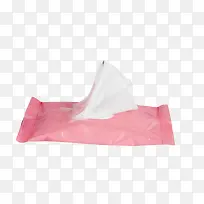 粉红色塑料包装的湿纸巾实物