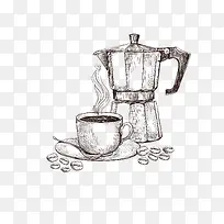 矢量精致手绘素描咖啡杯咖啡器具