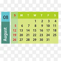蓝绿色2019年8月日历