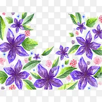蓝紫色手绘水彩花朵背景