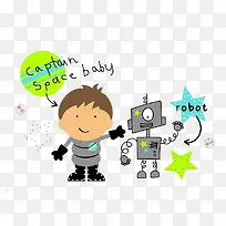 免抠素材之小男孩与机器人