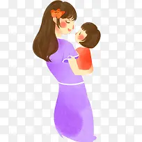 手绘水彩人物插画母亲节妈妈抱着