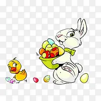抱彩蛋的小白兔和破壳的小黄鸭