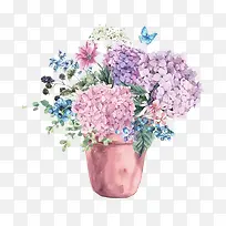 水彩插画花盆和花