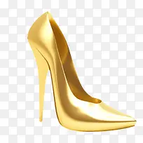 金色女性弯曲发亮的包头高跟鞋实