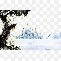 冬季的城堡和大树