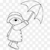 拿着雨伞的手绘黑白小熊