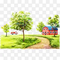 卡通小树和房屋