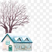 手绘装饰冬季房屋