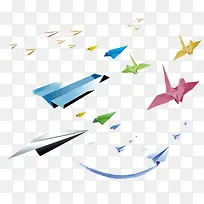 彩色漂浮纸飞机纸鹤