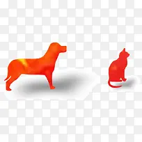 橙色渐变剪影猫和狗