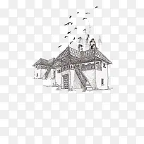 中国风手绘建筑素描