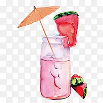 水彩绘西瓜冰饮夏天饮料矢量图