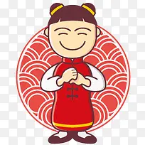 卡通风格中国节日传统女孩祝福您