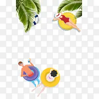 卡通手绘夏季游泳海报插画