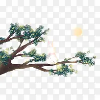 免抠卡通手绘中秋节坐在树枝上赏