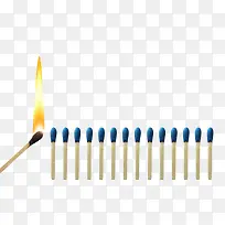 蓝色排列取火工具带火焰的火柴棍