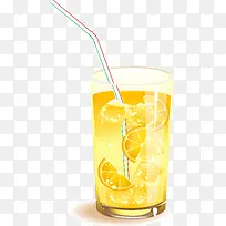 精美装有冰块的柠檬饮品矢量图
