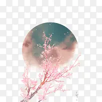 红褐色中国风花枝月亮装饰图案
