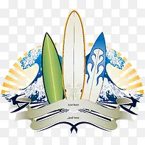 潮流花纹滑板海浪矢量图