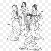 古代女子服饰线描