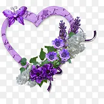 花朵蝴蝶装饰紫色爱心边框