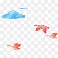 唯美精美卡通可爱手绘鸟云朵