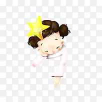 手绘打瞌睡的小女孩