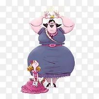 戴皇冠的胖女人和小女孩