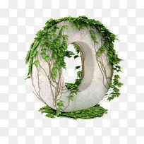 带藤蔓的立体字O