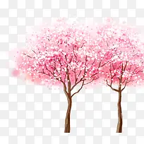 粉色水彩唯美大树桃树