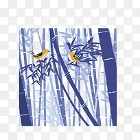 水彩竹子上的小鸟