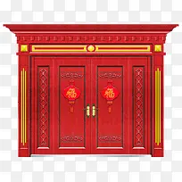 中国传统木质雕刻镶金宽敞大红门