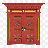 中国传统木质雕刻镶金大红门