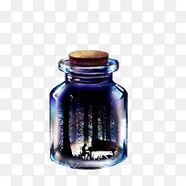 心愿瓶蓝色玻璃瓶森林夜晚