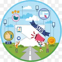手绘邮件交流矢量图
