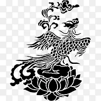 中国风黑色凤凰荷花古典纹样