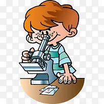 卡通手绘小男孩显微镜