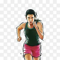 手绘人物插图奔跑跑步的女孩插画