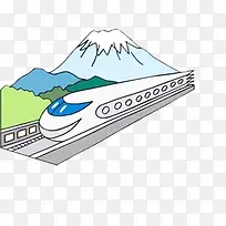 富士山附近行驶的高铁彩色手绘