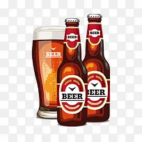 褐红色的杯装和瓶装啤酒