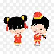 卡通手绘红色拜年人物