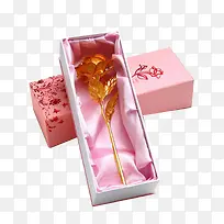 粉色包装盒金箔玫瑰PNG