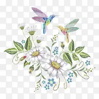 母亲节传统艺术刺绣花朵装饰插画