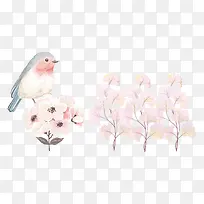 母亲节粉色花朵装饰小鸟插画